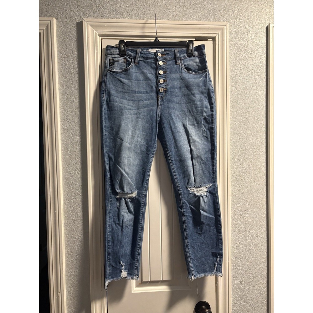 KanCan Jeans Women 11/29 Blue High Rise Button Fly Distressed Raw Hem KC8423M